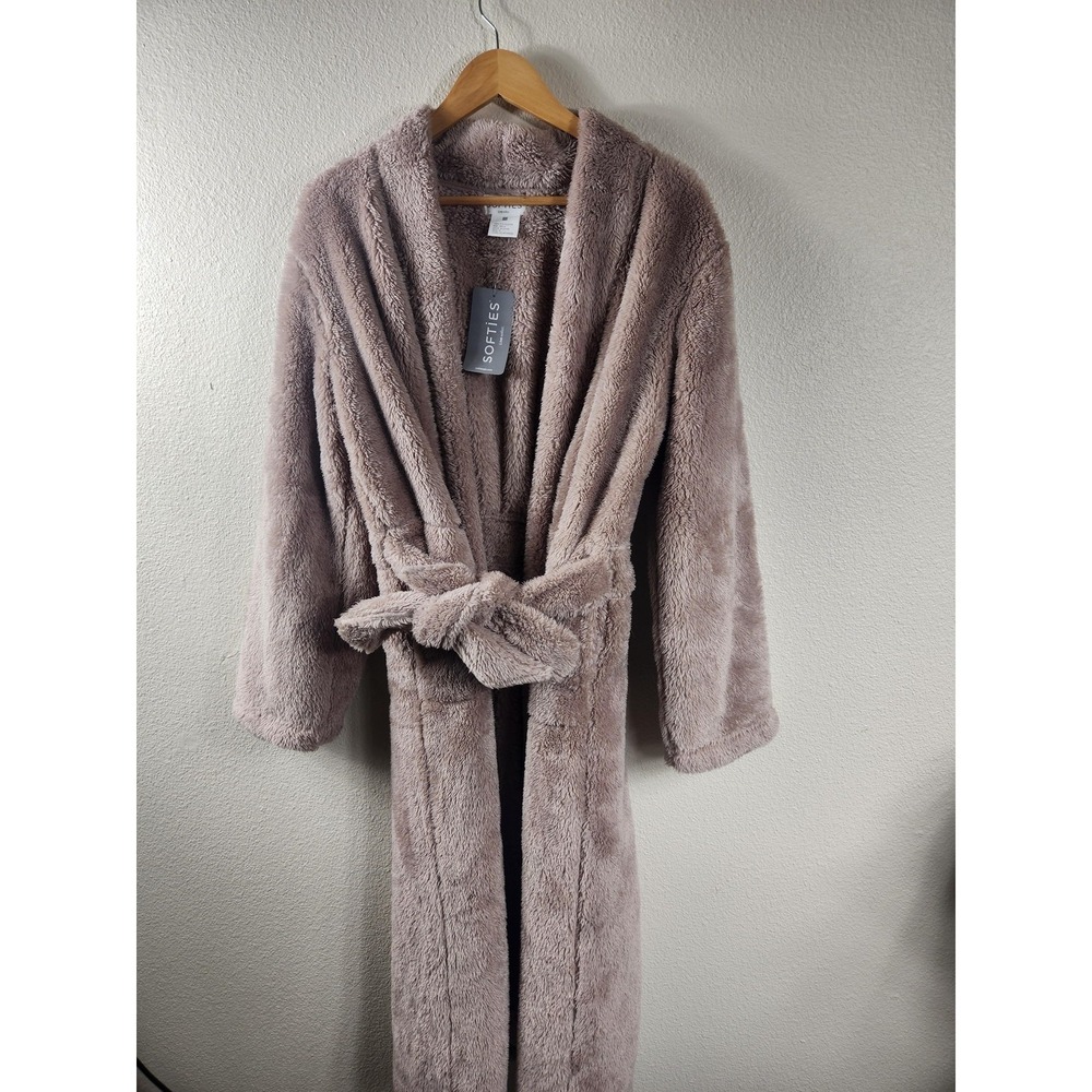 Softies Robe Womens M Brown Fleece Kimono Belted Plush Long Sleeve Lounge